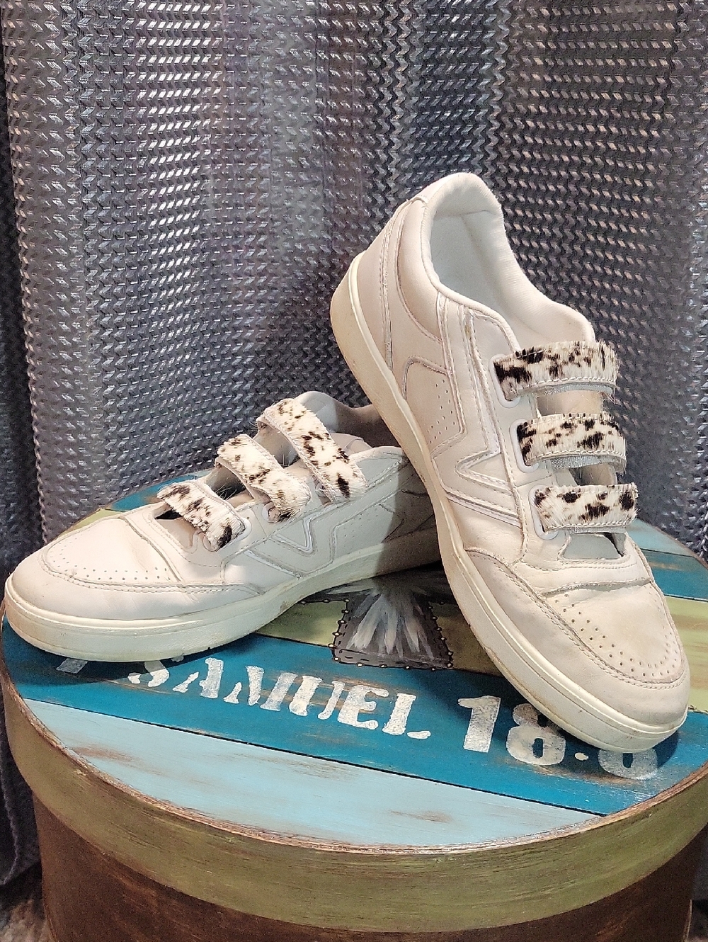 Vans White Sneakers with Black Faux Fur Strap Accents